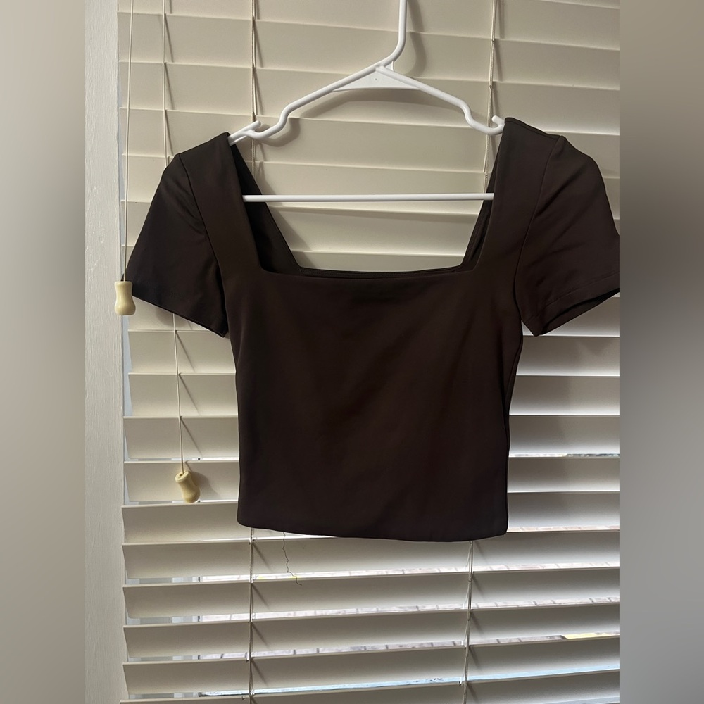 Aritzia chocolate brown square neck top